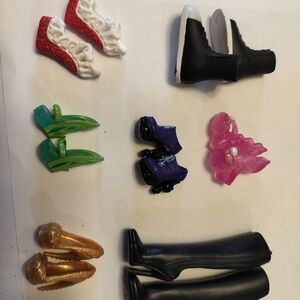Assorted Doll Shoes & Accessories - Black, Purple, Gold, Pink, Green, Red
